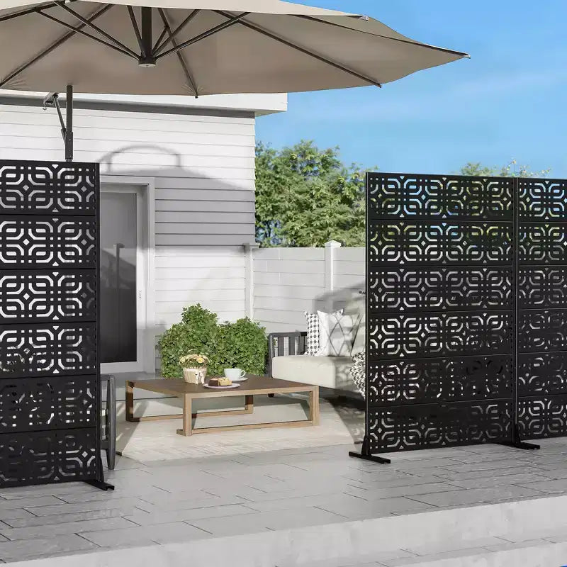 Jardinière en métal noir de 72 H47W avec treillis et écran d’intimité pour patio de café, jardin et balcons