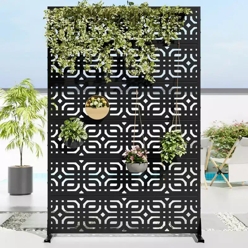 Jardinera de metal negra de 72 H47W con enrejado y pantalla de privacidad para patio de cafetería, jardín y balcones
