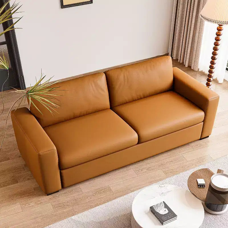Sofá de cuero naranja de 82.7'' con brazos cuadrados, sofá tapizado moderno de mediados de siglo para 3 personas, para sala de estar, oficina y espacios pequeños