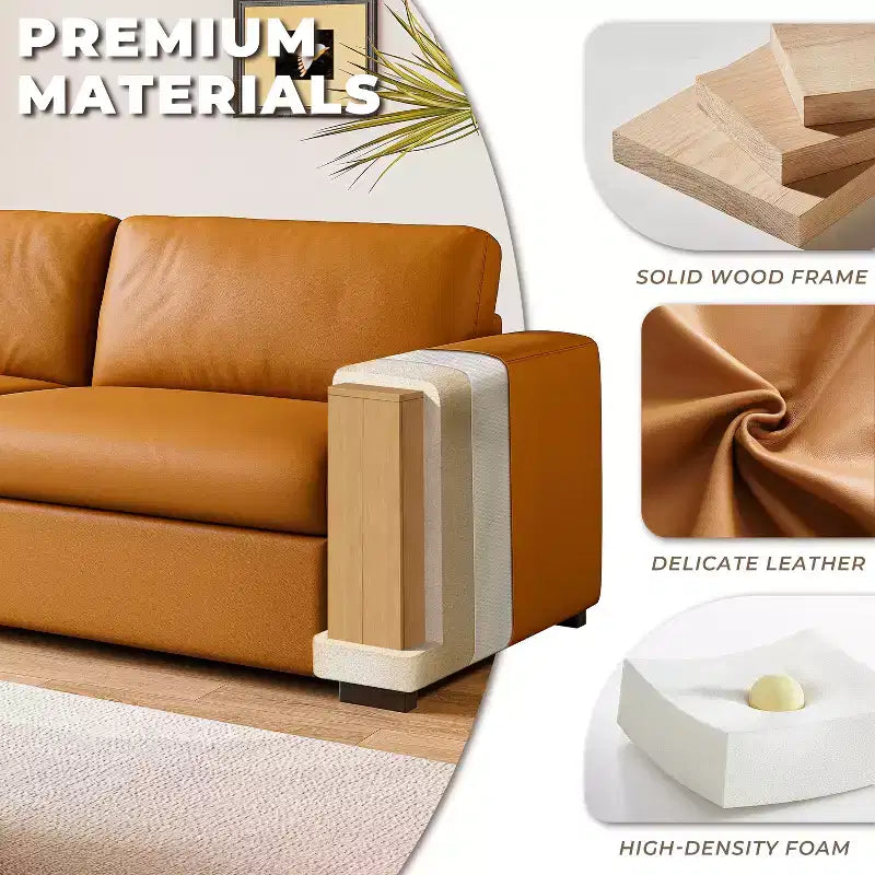 Canapé en cuir orange de 82.7'' avec accoudoirs carrés, canapé 3 places rembourré de style moderne du milieu du siècle, pour salon, bureau et petits espaces