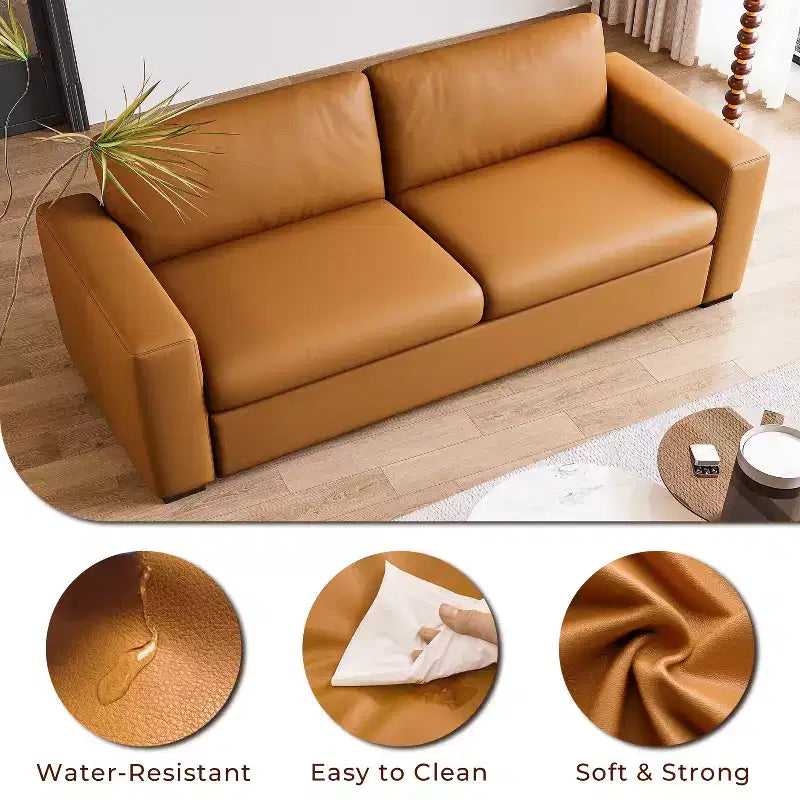 Sofá de cuero naranja de 82.7'' con brazos cuadrados, sofá tapizado moderno de mediados de siglo para 3 personas, para sala de estar, oficina y espacios pequeños