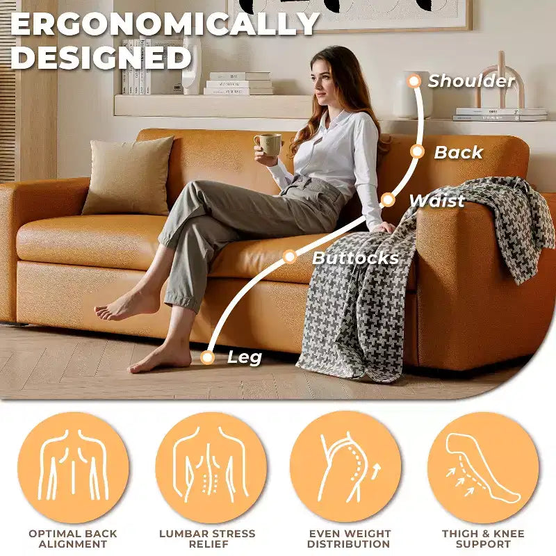 Sofá de cuero naranja de 82.7'' con brazos cuadrados, sofá tapizado moderno de mediados de siglo para 3 personas, para sala de estar, oficina y espacios pequeños
