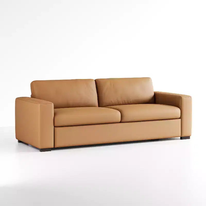 Sofá de cuero naranja de 82.7'' con brazos cuadrados, sofá tapizado moderno de mediados de siglo para 3 personas, para sala de estar, oficina y espacios pequeños