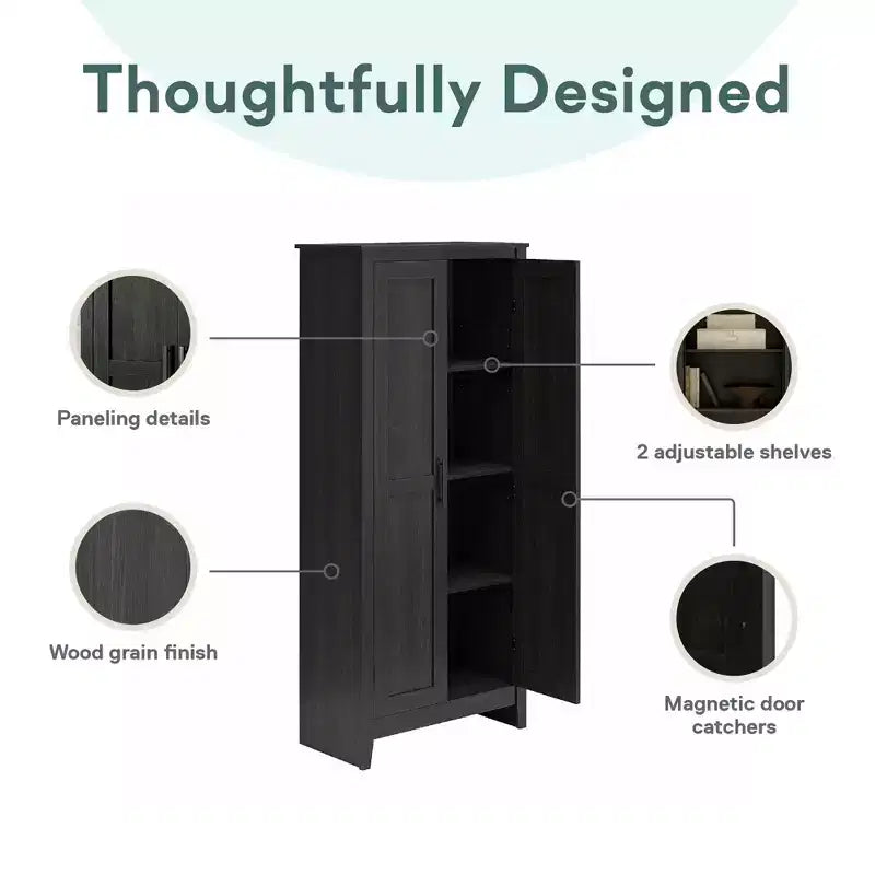 Meuble de rangement de style champêtre avec 4 étagères et 2 portes de style Shaker