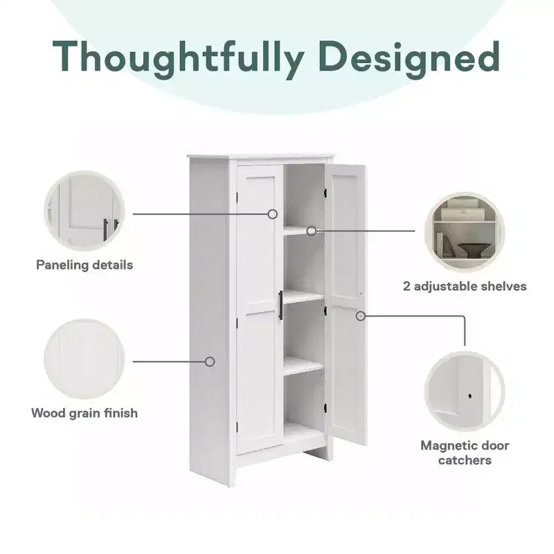 Meuble de rangement de style champêtre avec 4 étagères et 2 portes de style Shaker