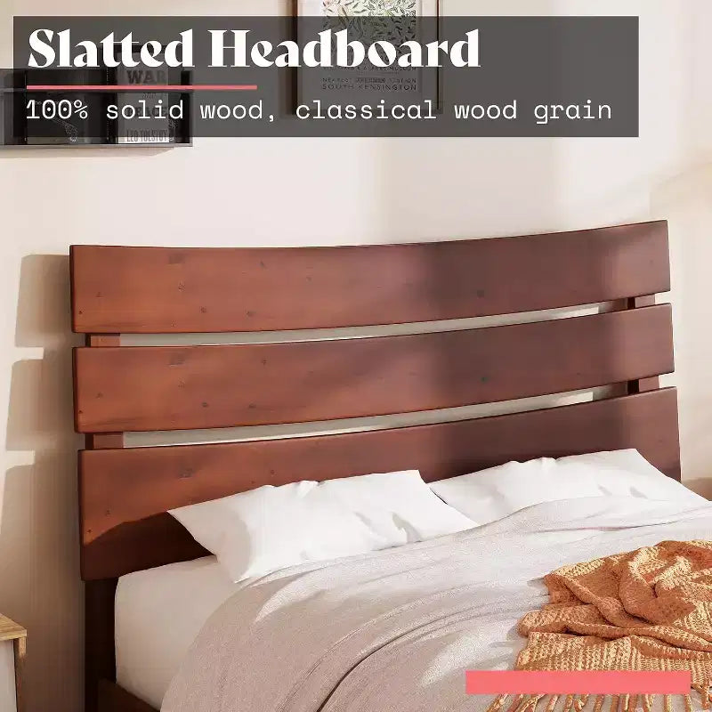 Estructura de cama de madera maciza con cabecero, no necesita somier, fácil de montar