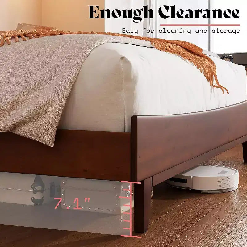 Estructura de cama de madera maciza con cabecero, no necesita somier, fácil de montar