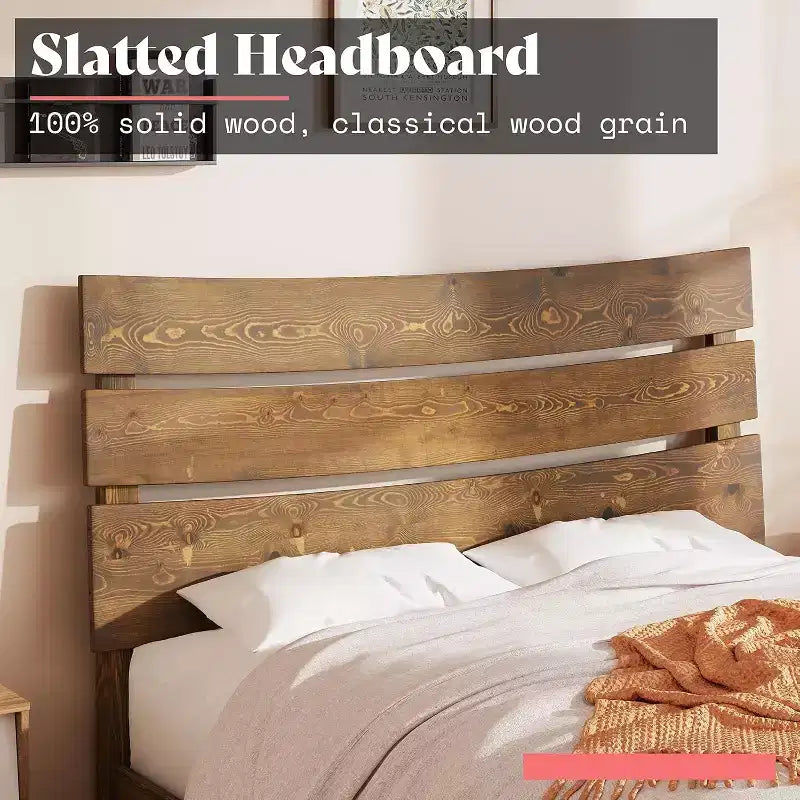 Estructura de cama de madera maciza con cabecero, no necesita somier, fácil de montar