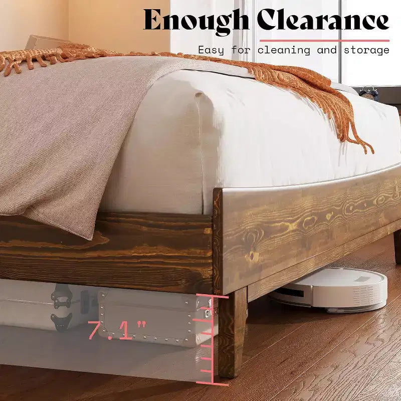 Estructura de cama de madera maciza con cabecero, no necesita somier, fácil de montar
