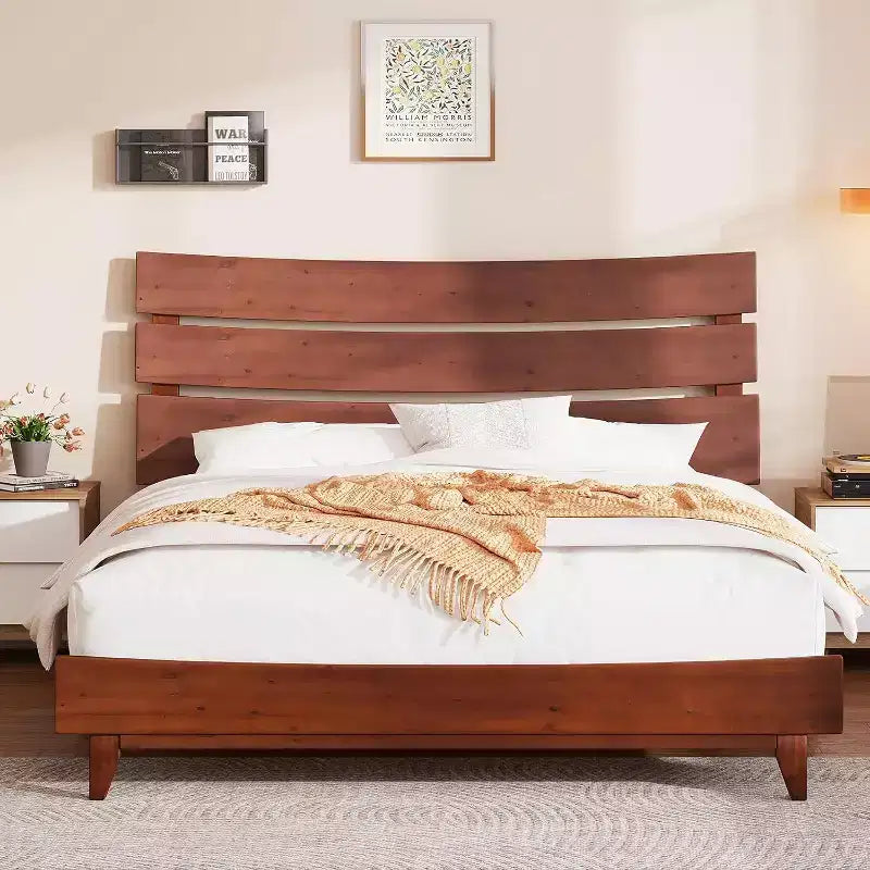 Estructura de cama de madera maciza con cabecero, no necesita somier, fácil de montar