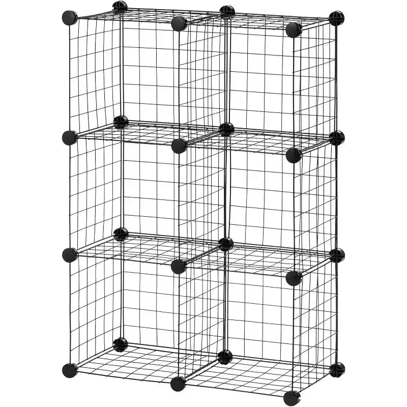 Modularer Drahtgitter-Würfelorganizer mit 6 Fächern, verstellbares und erweiterbares Metallregal, stapelbares Drahtgitter, Tragkraft 60 lb, Schwarz