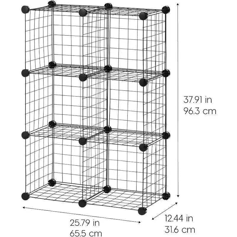 Modularer Drahtgitter-Würfelorganizer mit 6 Fächern, verstellbares und erweiterbares Metallregal, stapelbares Drahtgitter, Tragkraft 60 lb, Schwarz