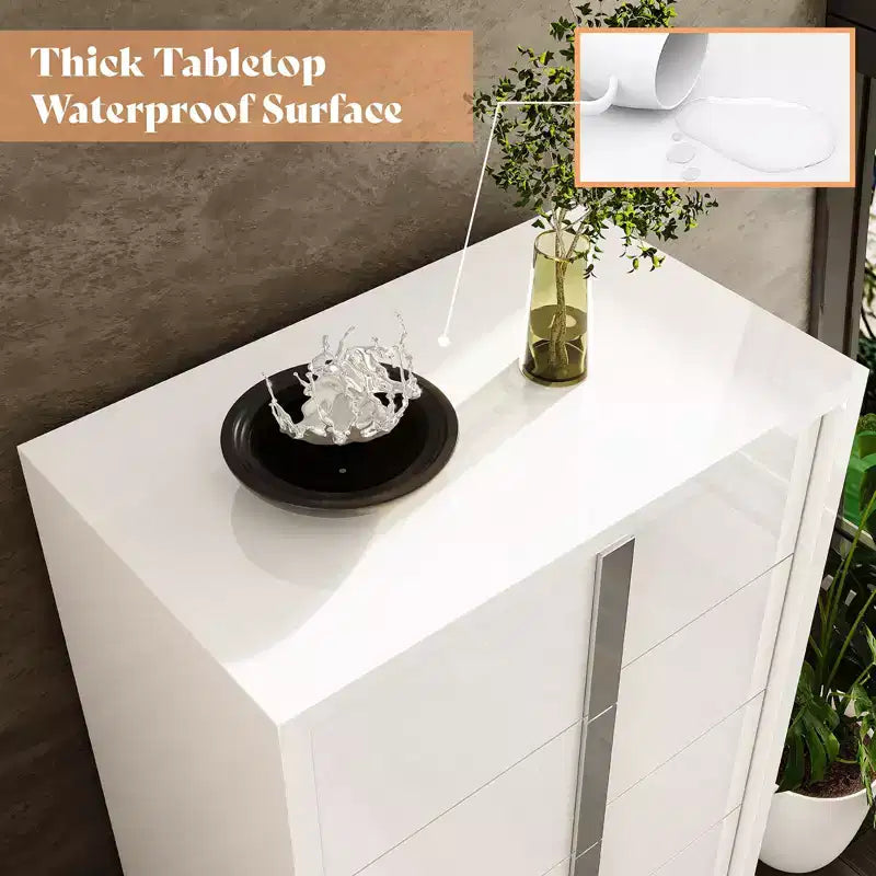 Commode à 5 tiroirs 50.2 H, surface brillante, grand meuble de rangement à tiroirs