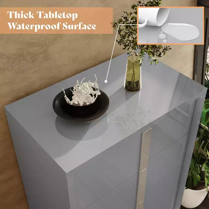 Commode à 5 tiroirs 50.2 H, surface brillante, grand meuble de rangement à tiroirs
