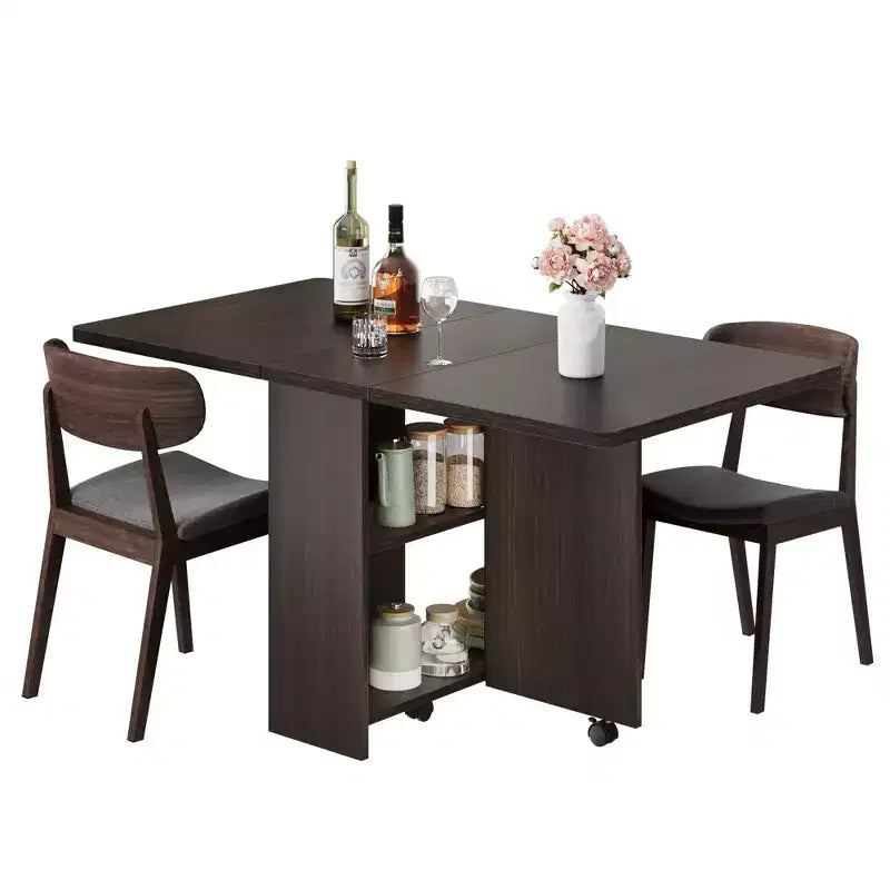 Mesa de comedor plegable con 2 niveles de almacenamiento, conjunto de mesa de comedor extensible, mesa móvil que puede utilizarse como mesa de comedor, escritorio de oficina o consola