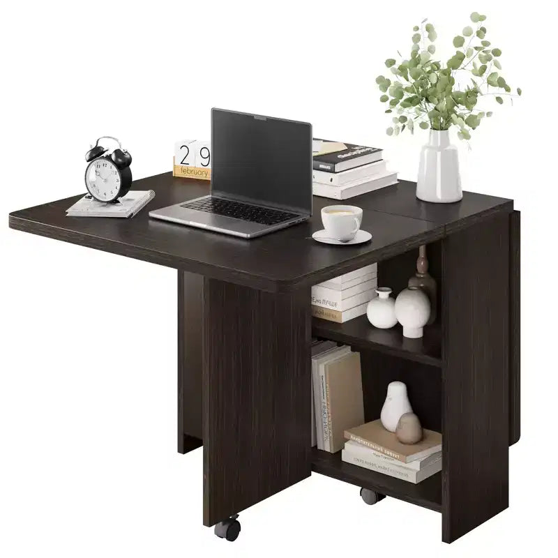 Mesa de comedor plegable con 2 niveles de almacenamiento, conjunto de mesa de comedor extensible, mesa móvil que puede utilizarse como mesa de comedor, escritorio de oficina o consola