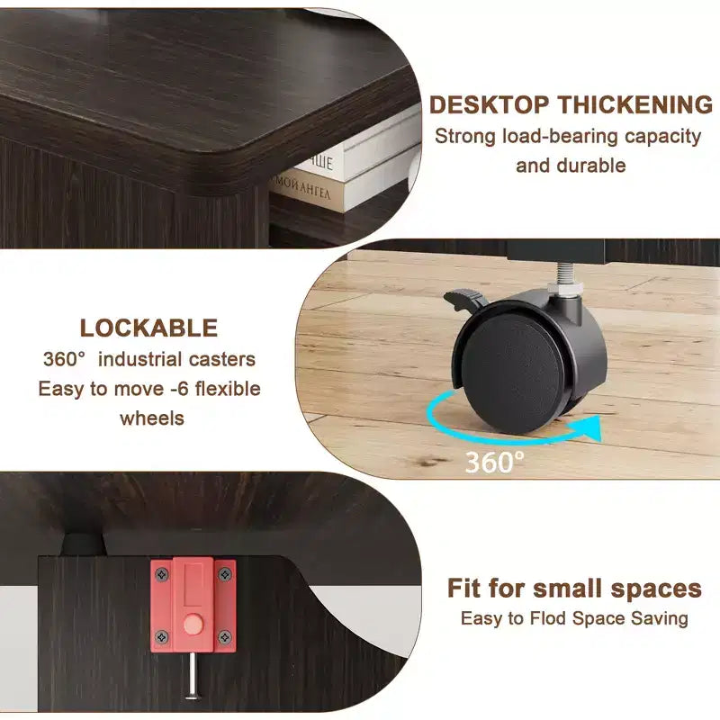Mesa de comedor plegable con 2 niveles de almacenamiento, conjunto de mesa de comedor extensible, mesa móvil que puede utilizarse como mesa de comedor, escritorio de oficina o consola