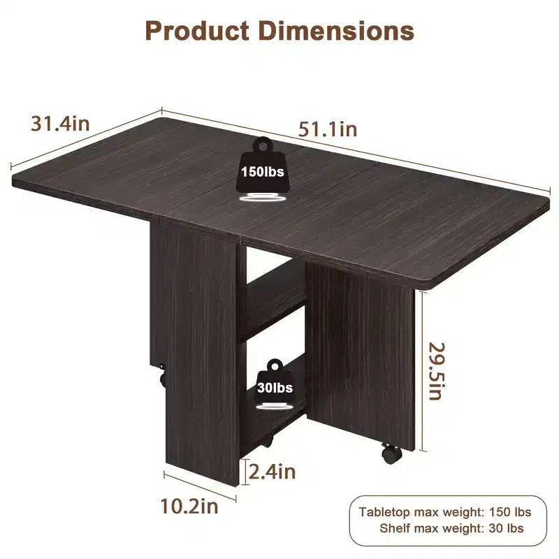 Mesa de comedor plegable con 2 niveles de almacenamiento, conjunto de mesa de comedor extensible, mesa móvil que puede utilizarse como mesa de comedor, escritorio de oficina o consola