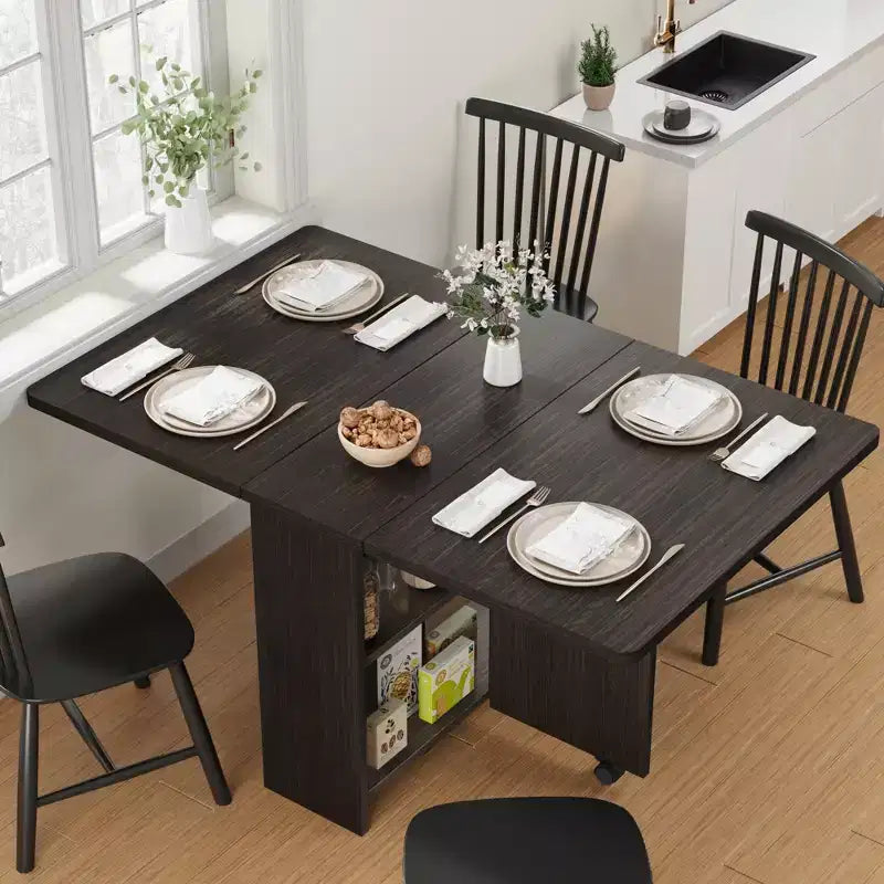 Mesa de comedor plegable con 2 niveles de almacenamiento, conjunto de mesa de comedor extensible, mesa móvil que puede utilizarse como mesa de comedor, escritorio de oficina o consola