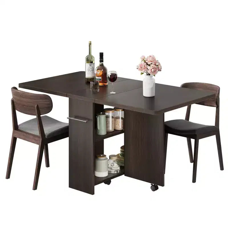 Mesa de comedor plegable con 2 niveles de almacenamiento, conjunto de mesa de comedor extensible, mesa móvil que puede utilizarse como mesa de comedor, escritorio de oficina o consola