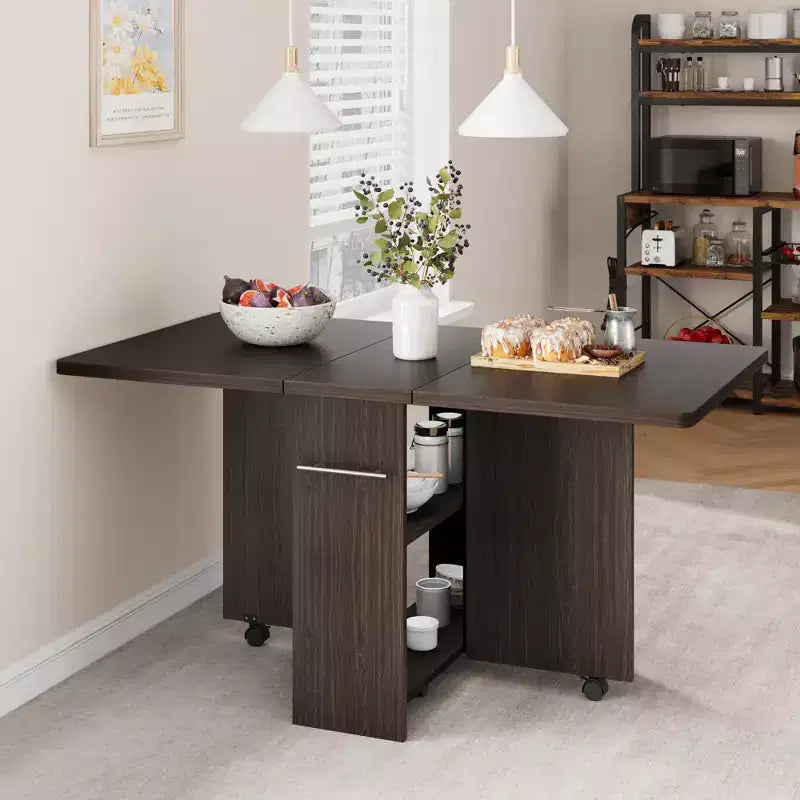 Mesa de comedor plegable con 2 niveles de almacenamiento, conjunto de mesa de comedor extensible, mesa móvil que puede utilizarse como mesa de comedor, escritorio de oficina o consola