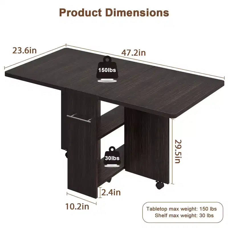 Mesa de comedor plegable con 2 niveles de almacenamiento, conjunto de mesa de comedor extensible, mesa móvil que puede utilizarse como mesa de comedor, escritorio de oficina o consola