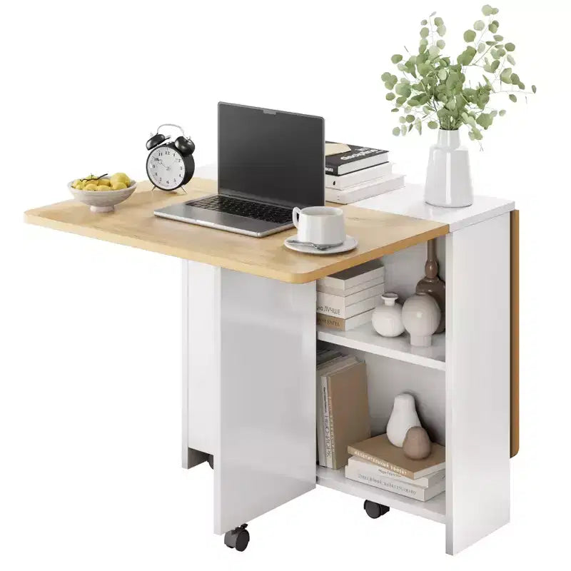 Mesa de comedor plegable con 2 niveles de almacenamiento, conjunto de mesa de comedor extensible, mesa móvil que puede utilizarse como mesa de comedor, escritorio de oficina o consola