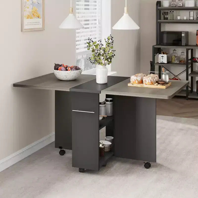 Mesa de comedor plegable con 2 niveles de almacenamiento, conjunto de mesa de comedor extensible, mesa móvil que puede utilizarse como mesa de comedor, escritorio de oficina o consola