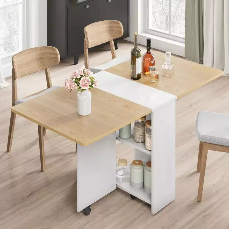 Mesa de comedor plegable con 2 niveles de almacenamiento, conjunto de mesa de comedor extensible, mesa móvil que puede utilizarse como mesa de comedor, escritorio de oficina o consola