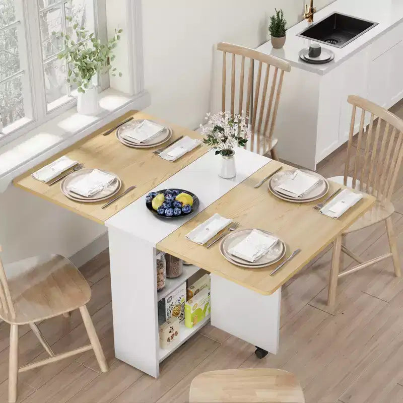 Mesa de comedor plegable con 2 niveles de almacenamiento, conjunto de mesa de comedor extensible, mesa móvil que puede utilizarse como mesa de comedor, escritorio de oficina o consola