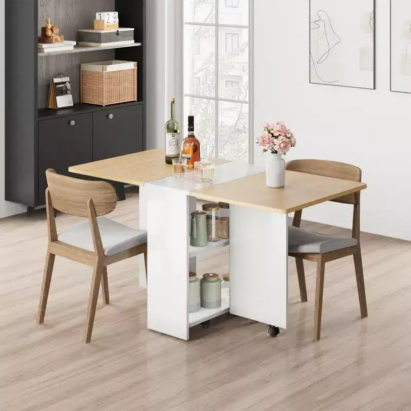 Mesa de comedor plegable con 2 niveles de almacenamiento, conjunto de mesa de comedor extensible, mesa móvil que puede utilizarse como mesa de comedor, escritorio de oficina o consola