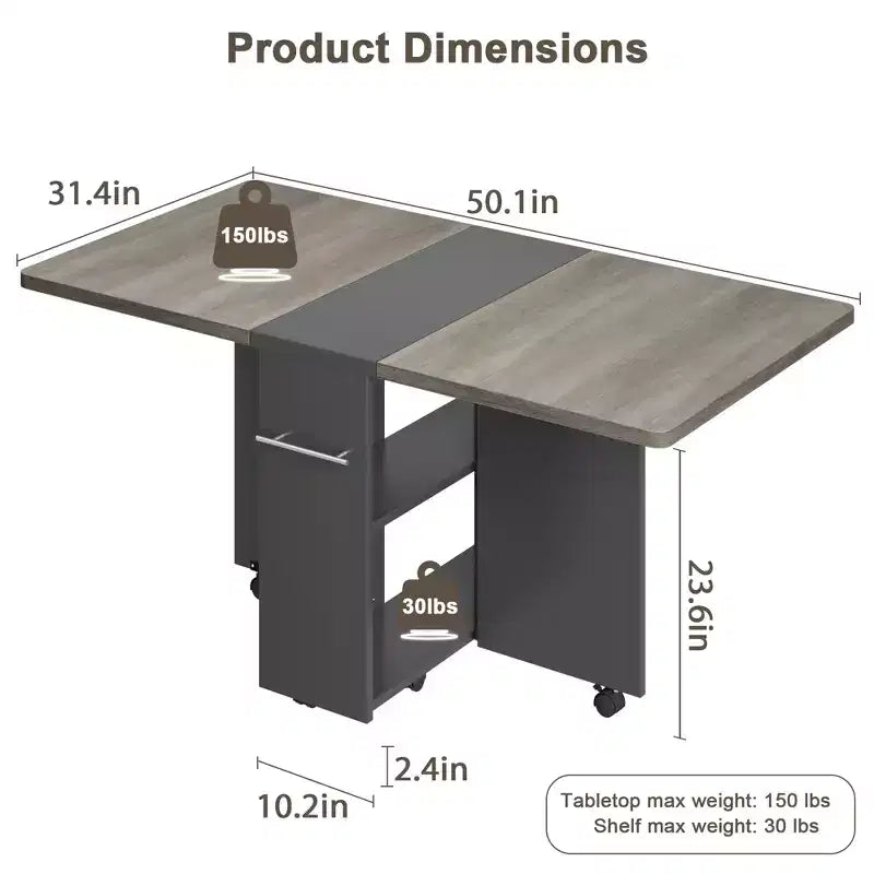 Mesa de comedor plegable con 2 niveles de almacenamiento, conjunto de mesa de comedor extensible, mesa móvil que puede utilizarse como mesa de comedor, escritorio de oficina o consola