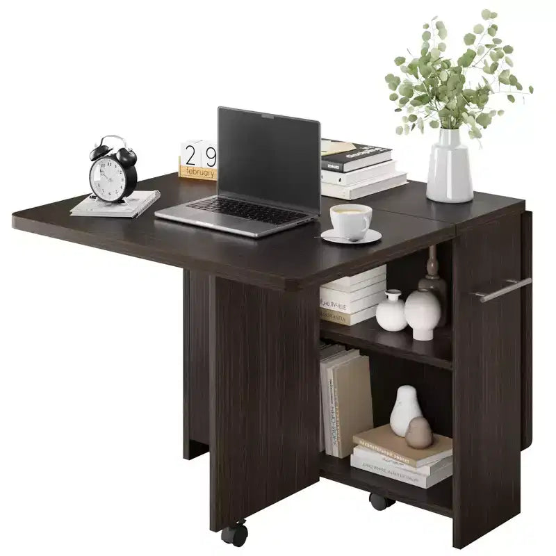Klapptisch mit 2 Ablageebenen, ausziehbares Esszimmertisch-Set, verschiebbarer Tisch, als Esstisch, Büroschreibtisch oder Konsolentisch verwendbar