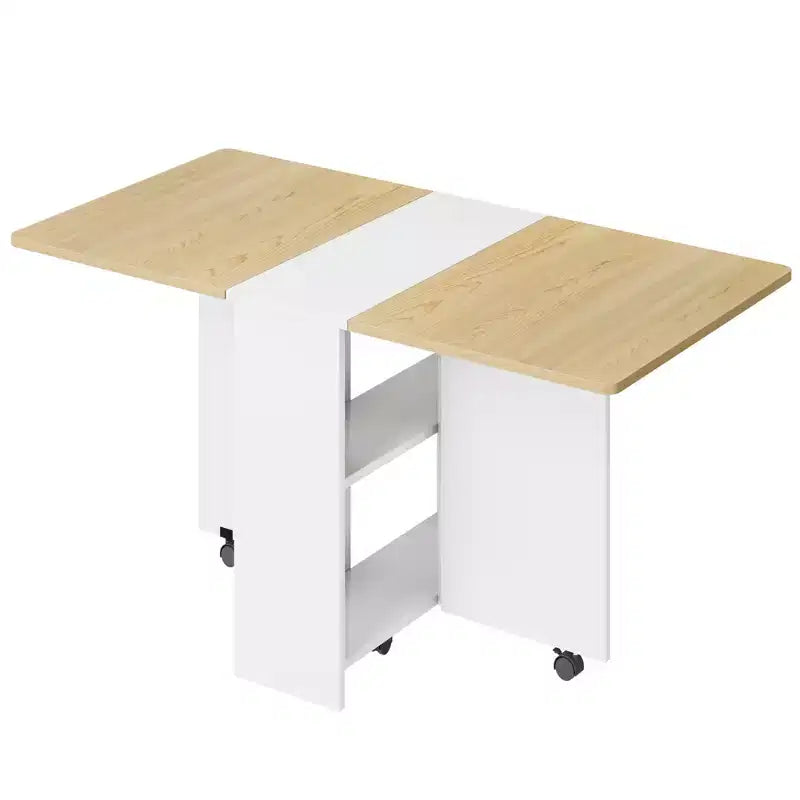 Klapptisch mit 2 Ablageebenen, ausziehbares Esszimmertisch-Set, verschiebbarer Tisch, als Esstisch, Büroschreibtisch oder Konsolentisch verwendbar