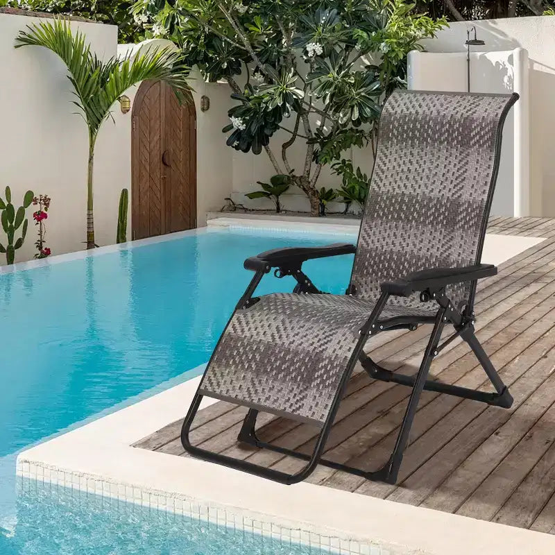 Juego de 2 sillas plegables de ratán para patio, sillas portátiles plegables de ratán con respaldo alto ajustable y reposabrazos anchos, conjunto de mimbre para exteriores