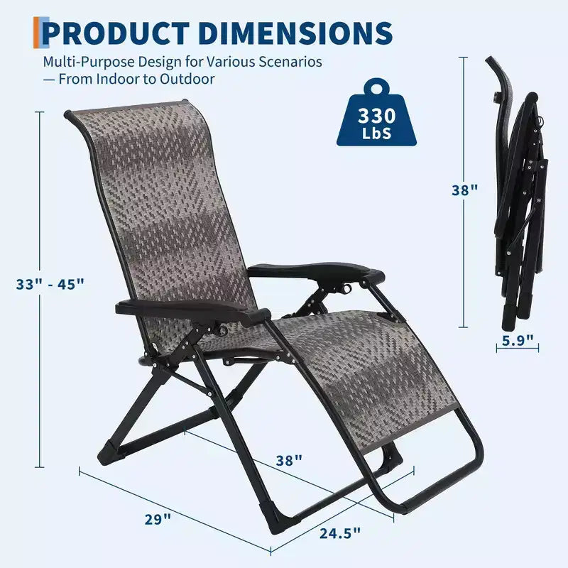 Juego de 2 sillas plegables de ratán para patio, sillas portátiles plegables de ratán con respaldo alto ajustable y reposabrazos anchos, conjunto de mimbre para exteriores