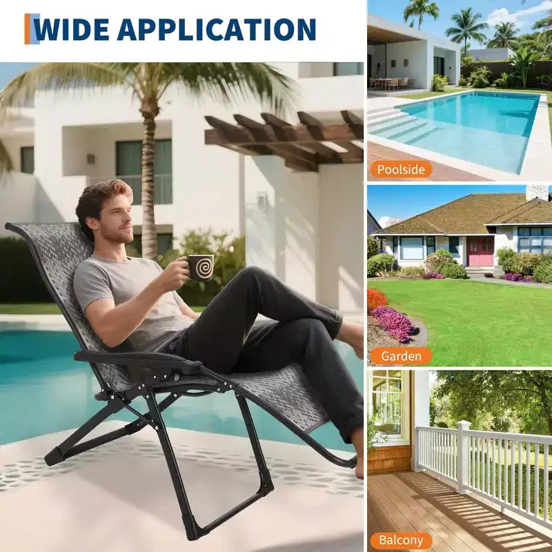 Juego de 2 sillas plegables de ratán para patio, sillas portátiles plegables de ratán con respaldo alto ajustable y reposabrazos anchos, conjunto de mimbre para exteriores
