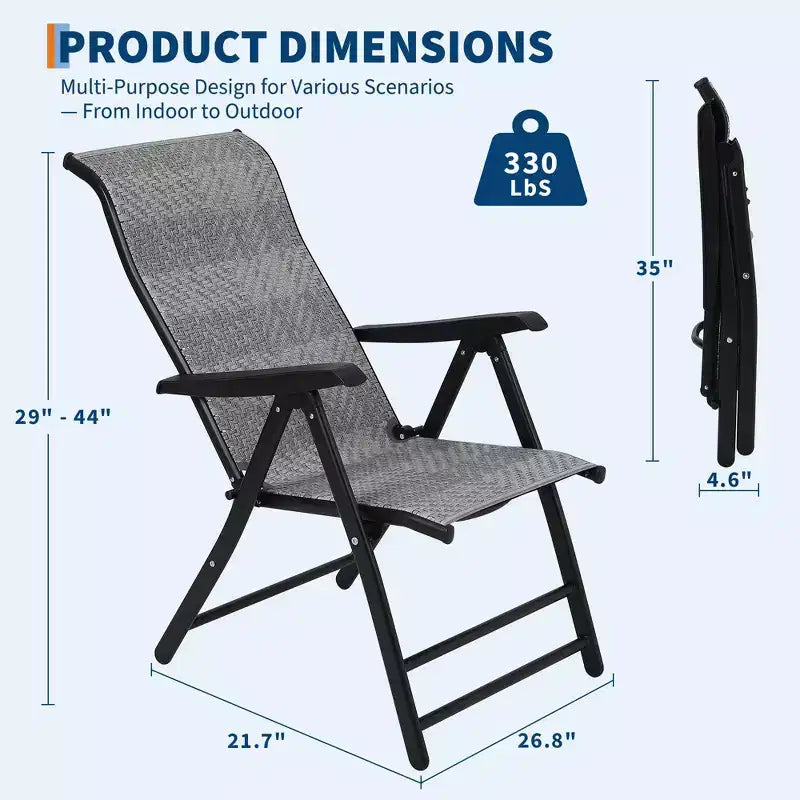 Juego de 2 sillas plegables de ratán para patio, sillas portátiles plegables de ratán con respaldo alto ajustable y reposabrazos anchos, conjunto de mimbre para exteriores