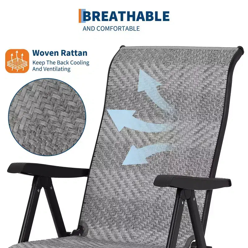 Juego de 2 sillas plegables de ratán para patio, sillas portátiles plegables de ratán con respaldo alto ajustable y reposabrazos anchos, conjunto de mimbre para exteriores