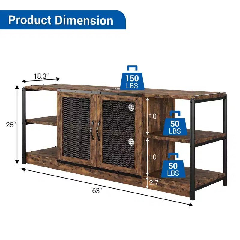Soporte para televisor de 70 pulgadas con almacenamiento y 2 puertas de malla, soporte de madera para televisor de estilo rústico, mesa para televisor estilo granja de dos niveles para sala y dormitorio