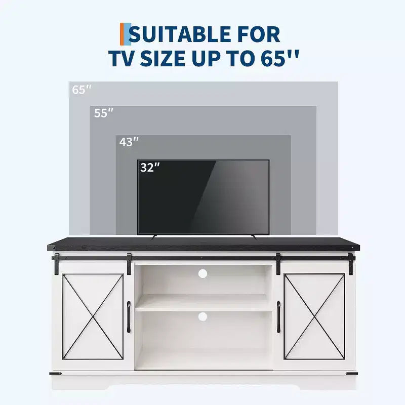 TV-Ständer im Landhausstil für Fernseher bis 65 Zoll, Entertainment-Center mit Schiebetüren im Scheunentor-Stil, verstellbarem Regal und Stauschrank für Wohnzimmer oder Schlafzimmer