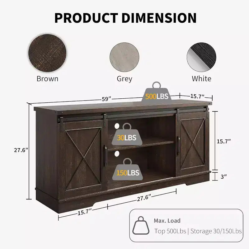 Soporte para televisor estilo granja para televisores de 65, centro de entretenimiento con puertas corredizas tipo granero, estante ajustable y gabinete de almacenamiento para sala o dormitorio