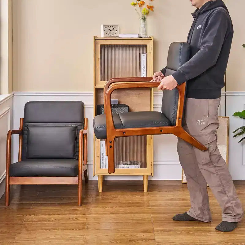 Fauteuil d’appoint moderne du milieu du siècle, fauteuil de salon rembourré avec 1 coussin, cadre en bois massif, noir