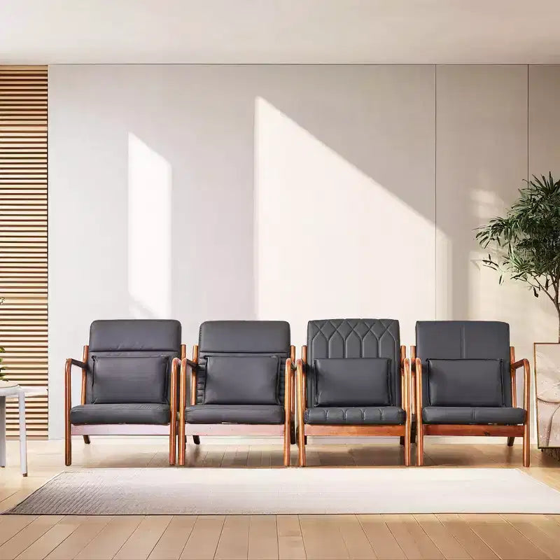 Fauteuil d’appoint moderne du milieu du siècle, fauteuil de salon rembourré avec 1 coussin, cadre en bois massif, noir