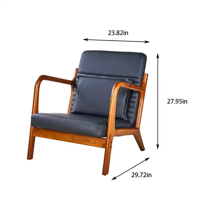 Fauteuil d’appoint moderne du milieu du siècle, fauteuil de salon rembourré avec 1 coussin, cadre en bois massif, noir