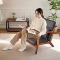 Fauteuil d’appoint moderne du milieu du siècle, fauteuil de salon rembourré avec 1 coussin, cadre en bois massif, noir