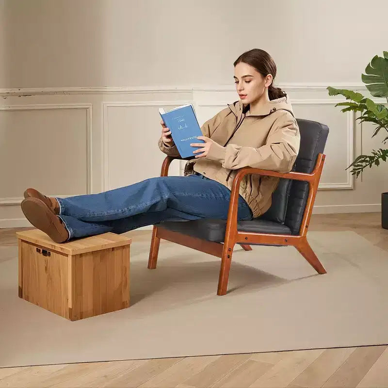 Fauteuil d’appoint moderne du milieu du siècle, fauteuil de salon rembourré avec 1 coussin, cadre en bois massif, noir