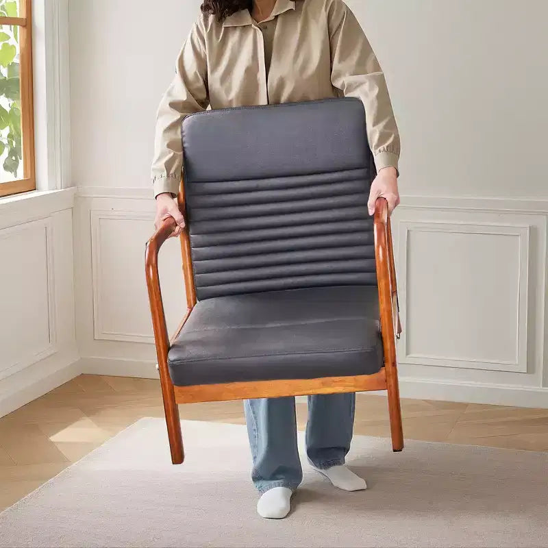 Fauteuil d’appoint moderne du milieu du siècle, fauteuil de salon rembourré avec 1 coussin, cadre en bois massif, noir