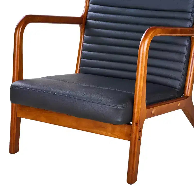Fauteuil d’appoint moderne du milieu du siècle, fauteuil de salon rembourré avec 1 coussin, cadre en bois massif, noir