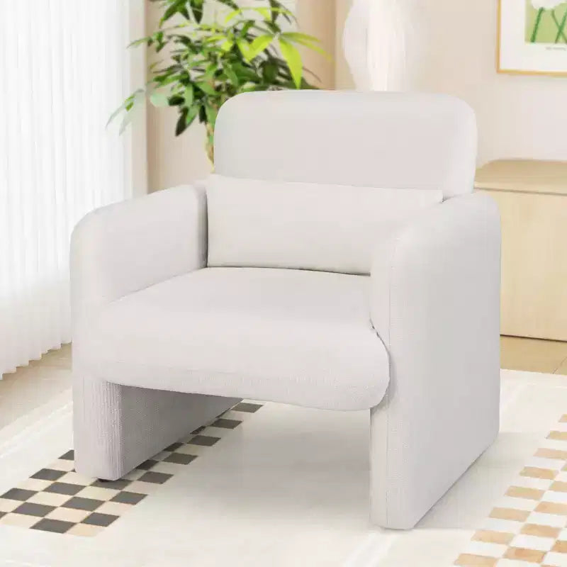 Fauteuil d’appoint en chenille avec coussin lombaire amovible, assise épaisse et dossier
